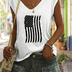 American Flag Print Tank Top V Neck Summer Sleeveless Top