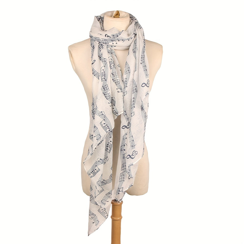 Musical Note Print Scarf Solid Gauze Shawl Women Head Wrap