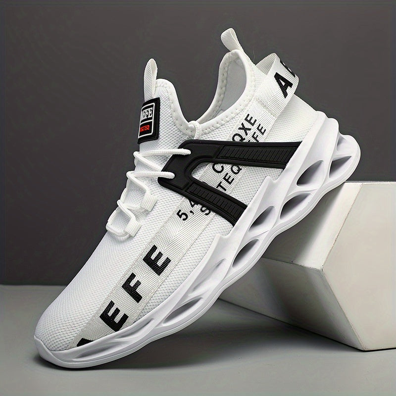 Men's Blade Sneakers Letter Print Lace Up Knitted Shoes