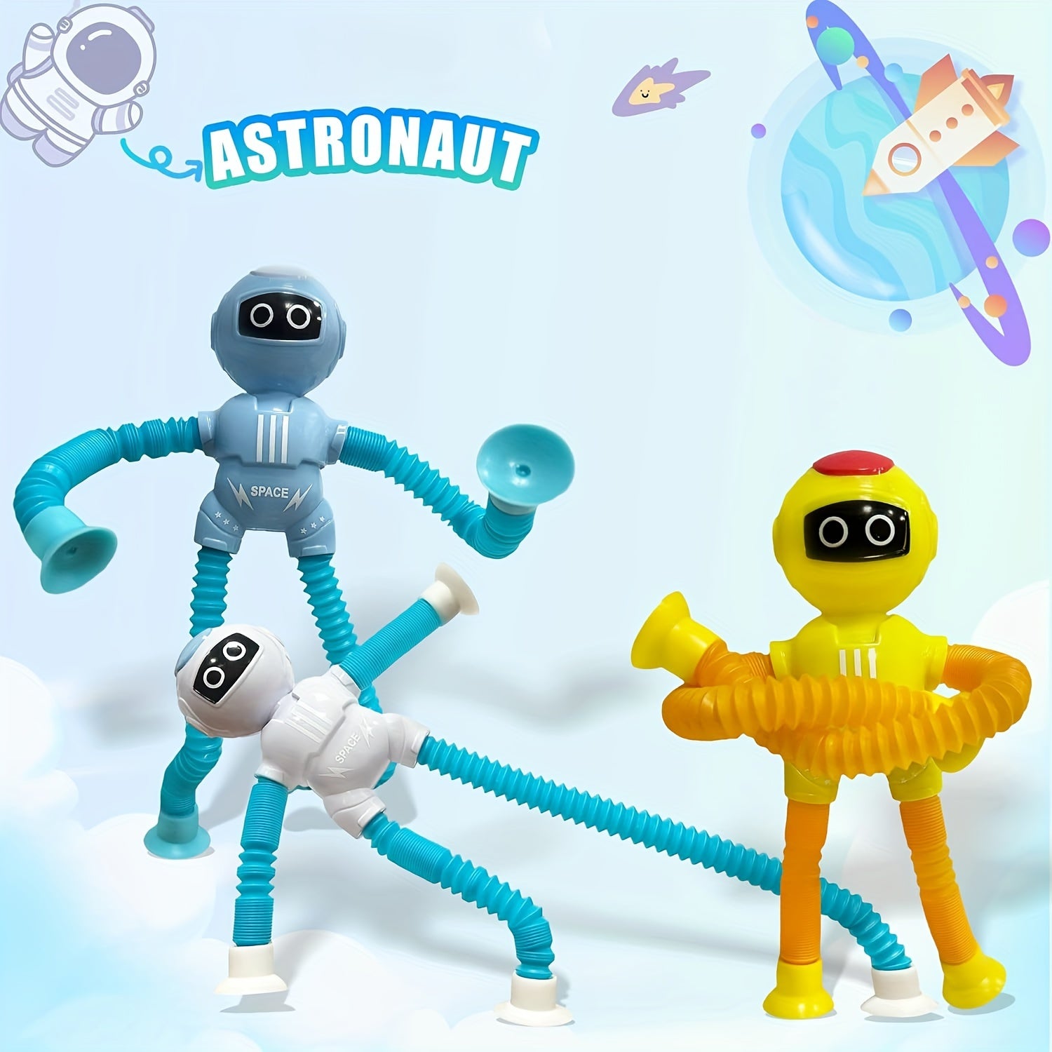 4pcs Astronaut Robot Telescopic Toys Set Educational & Relaxing Puzzle
