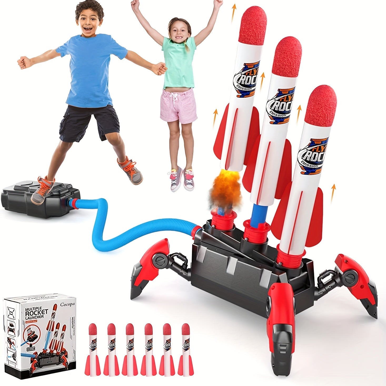Toy Rocket Launcher For Kids 3 Continuous Shots Launcher Jump Rocket Launcher