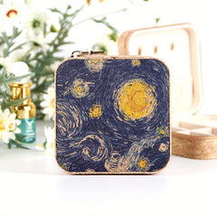 Vintage Painting Print Jewelry Box Zipper Portable Organizer