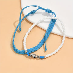 2 Pcs Vintage Style Braided Anklet Set for Women & Girls