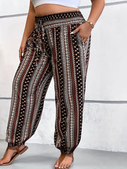  Boho Patchwork Print Drawstring Pants