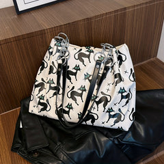 Cat Pattern Tote Bag Lightweight Shoulder Bag Casual Commuter Bag