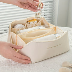 Zipper Makeup Bag For Women Portable Cosmetic Storage Pouch PU Leather
