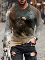 Eagle 3D Print Men's Long Sleeve Vintage Tee Shirt for Autumn
