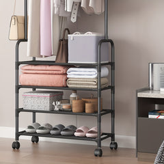 Stylish Garment Rack with Wheels & Hooks - Closet Organizer