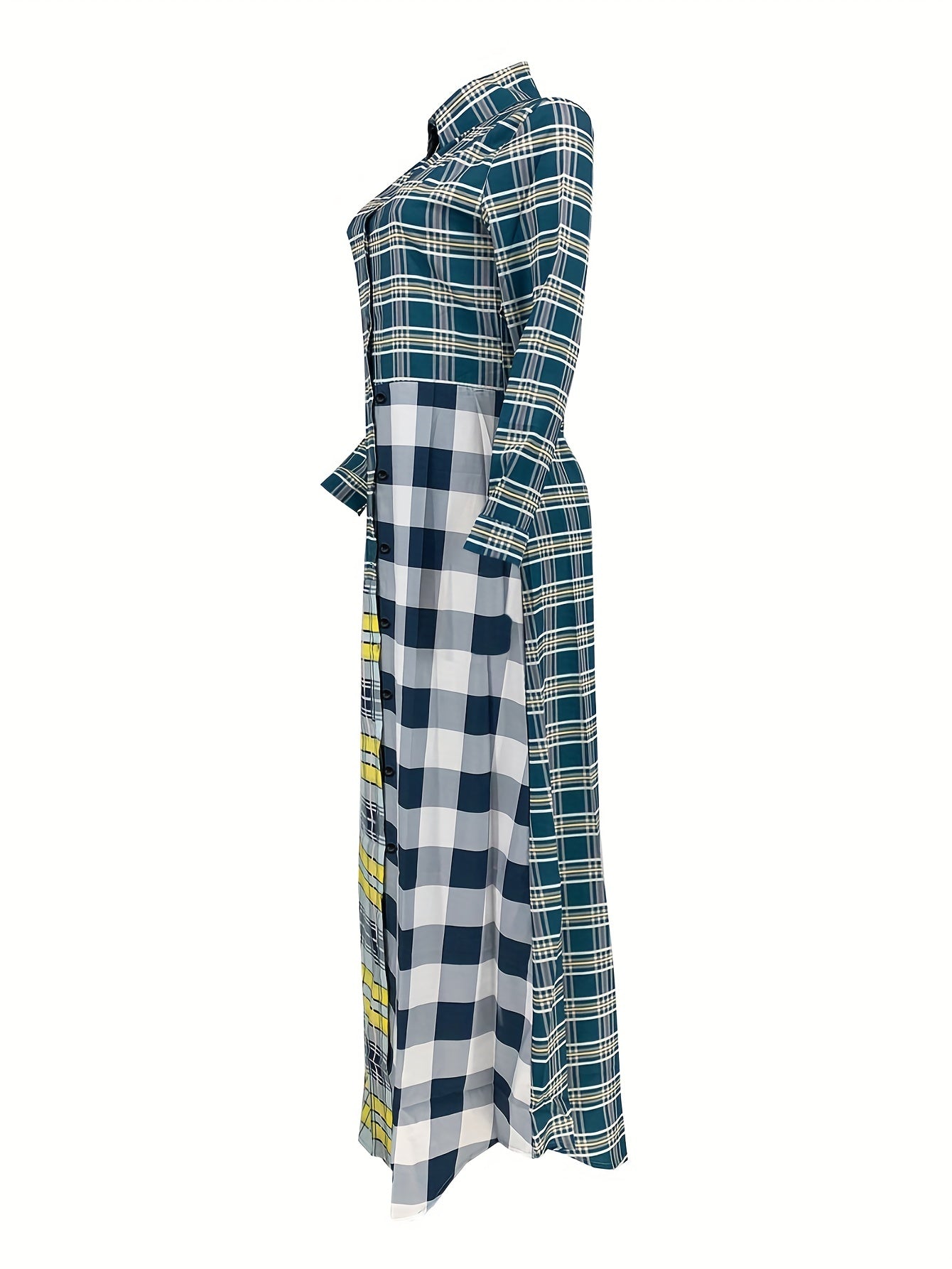 Plaid Long Line Coat Button Down Open Front Coat Women's Clothing