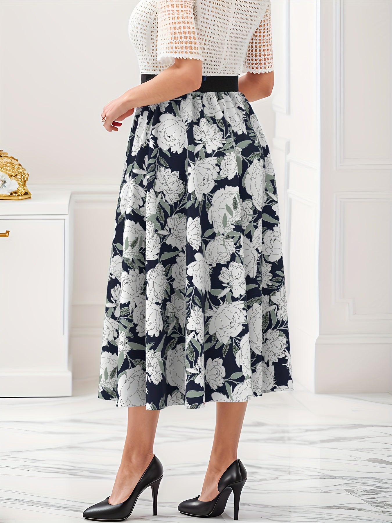  Casual Skirt Women's Floral Print High Rise Maxi Skirt