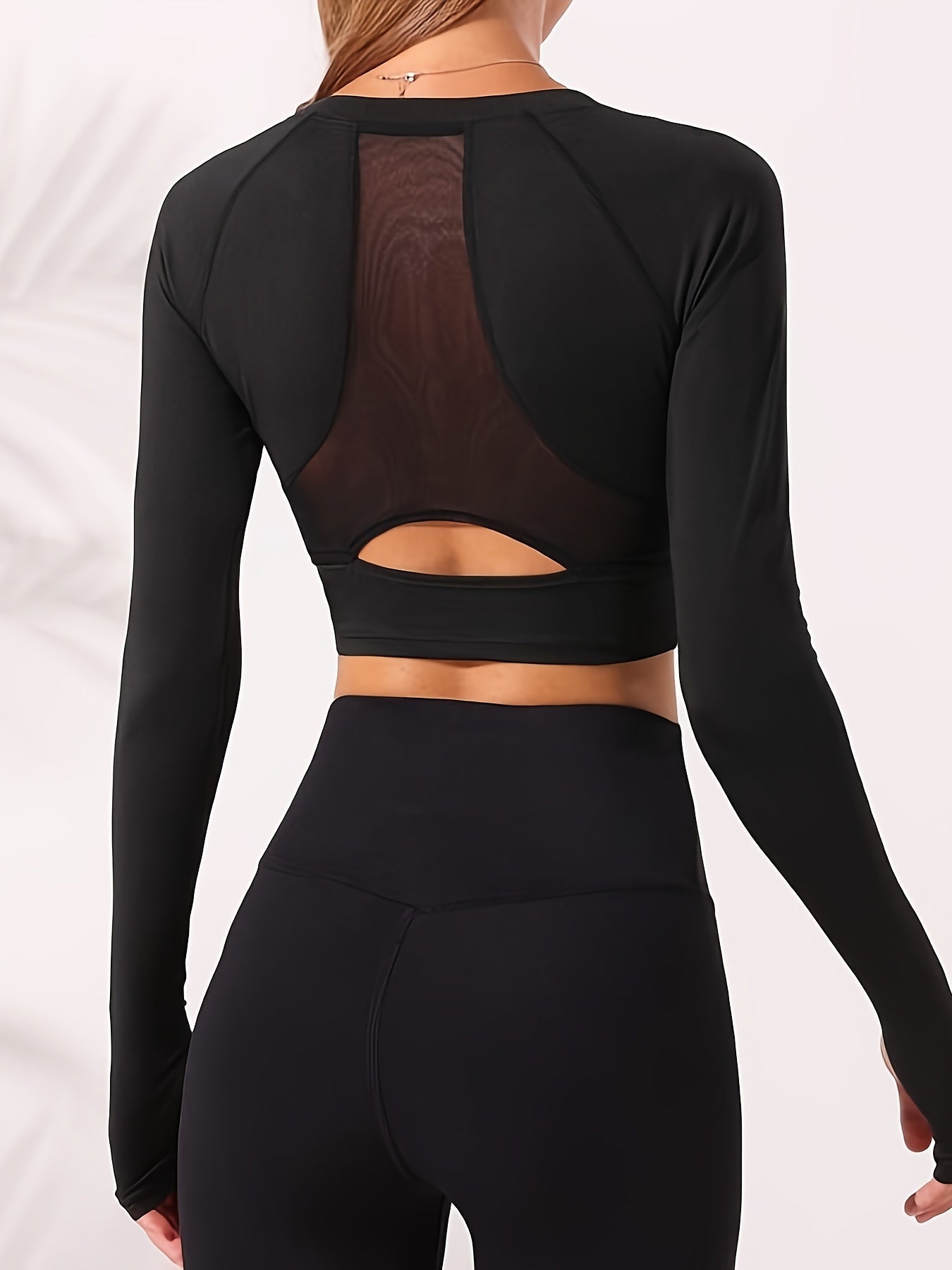 Mesh Hollow Breathable Long Sleeve T-shirt with Thumb Hole