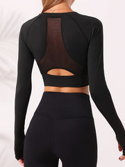 Mesh Hollow Breathable Long Sleeve T-shirt with Thumb Hole