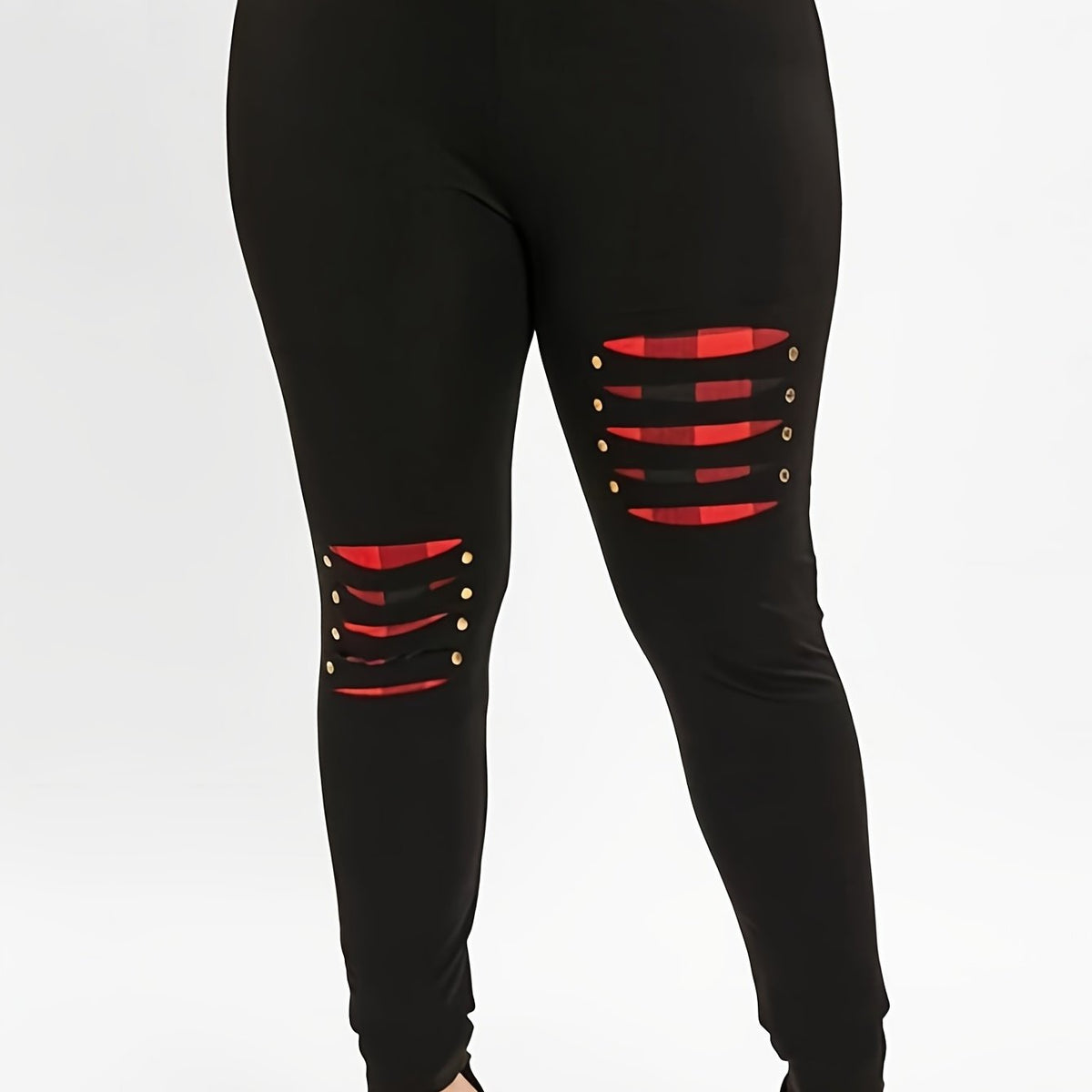Colorblock Plaid Print High Rise Yoga Leggings