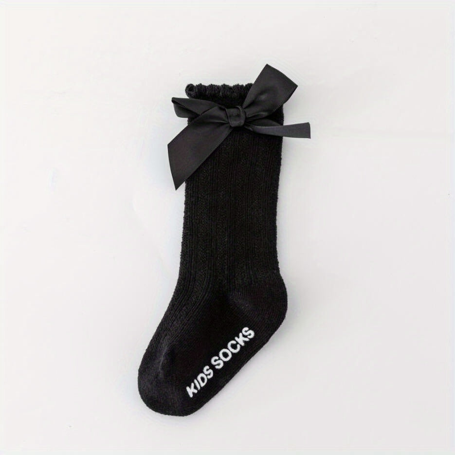 Toddler Girls Knee High Cotton Socks Solid Bowknot Spring Summer