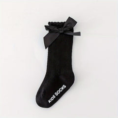 Toddler Girls Knee High Cotton Socks Solid Bowknot Spring Summer