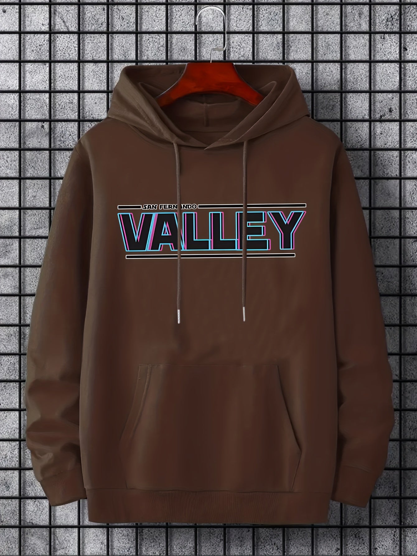 VALLEY Print Hoodie Men's Casual Graphic Pullover Hooded Sweatshirt