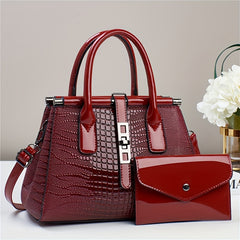 Crocodile PU Leather Tote Bag Set with Clutch - 2 Piece Lady Purse