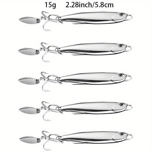 5pcs Electroplated Jigbaits with Rotating Sequin Sea Fishing Tackle 15g 20g 30g