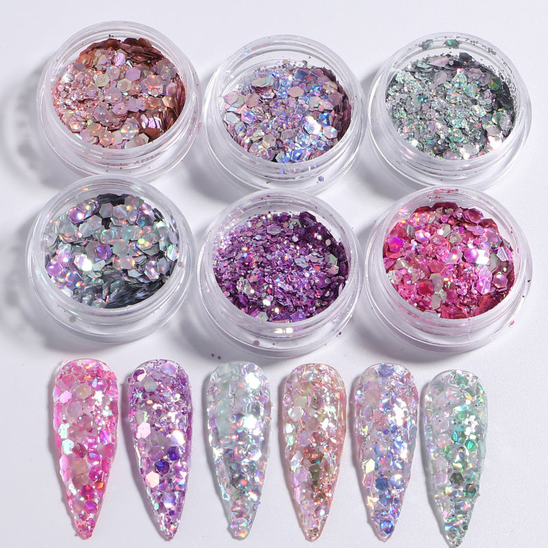 6 Boxes Holographic Nail Glitters for DIY Nail Art