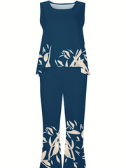 Floral Print Sleeveless Top & Wide Leg Pants Set