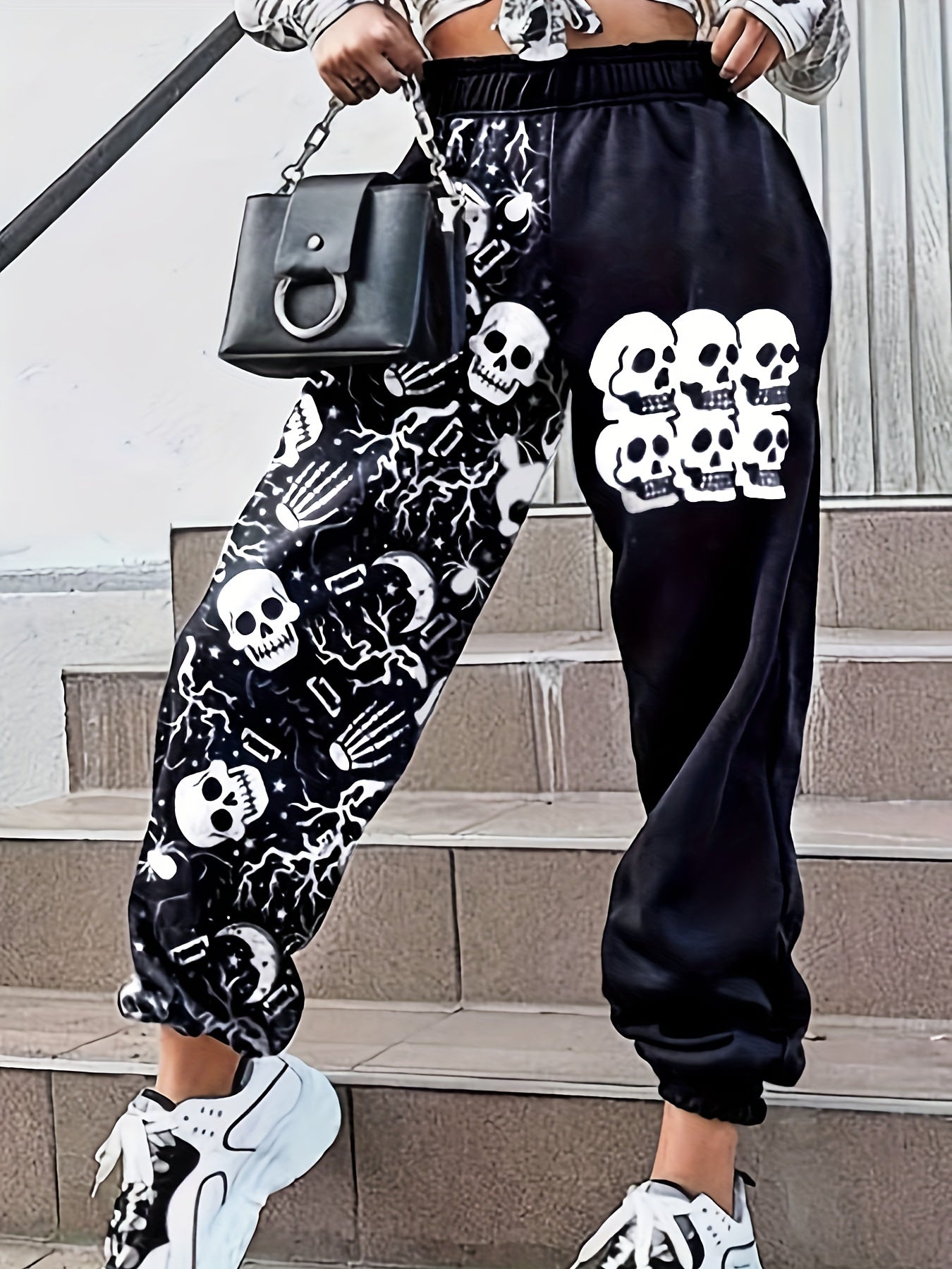  Halloween Gothic Pants Women's Skull Print Trousers
