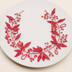 Red Crystal Beaded Hair Band Braided Headband Bridal Wedding Headwear