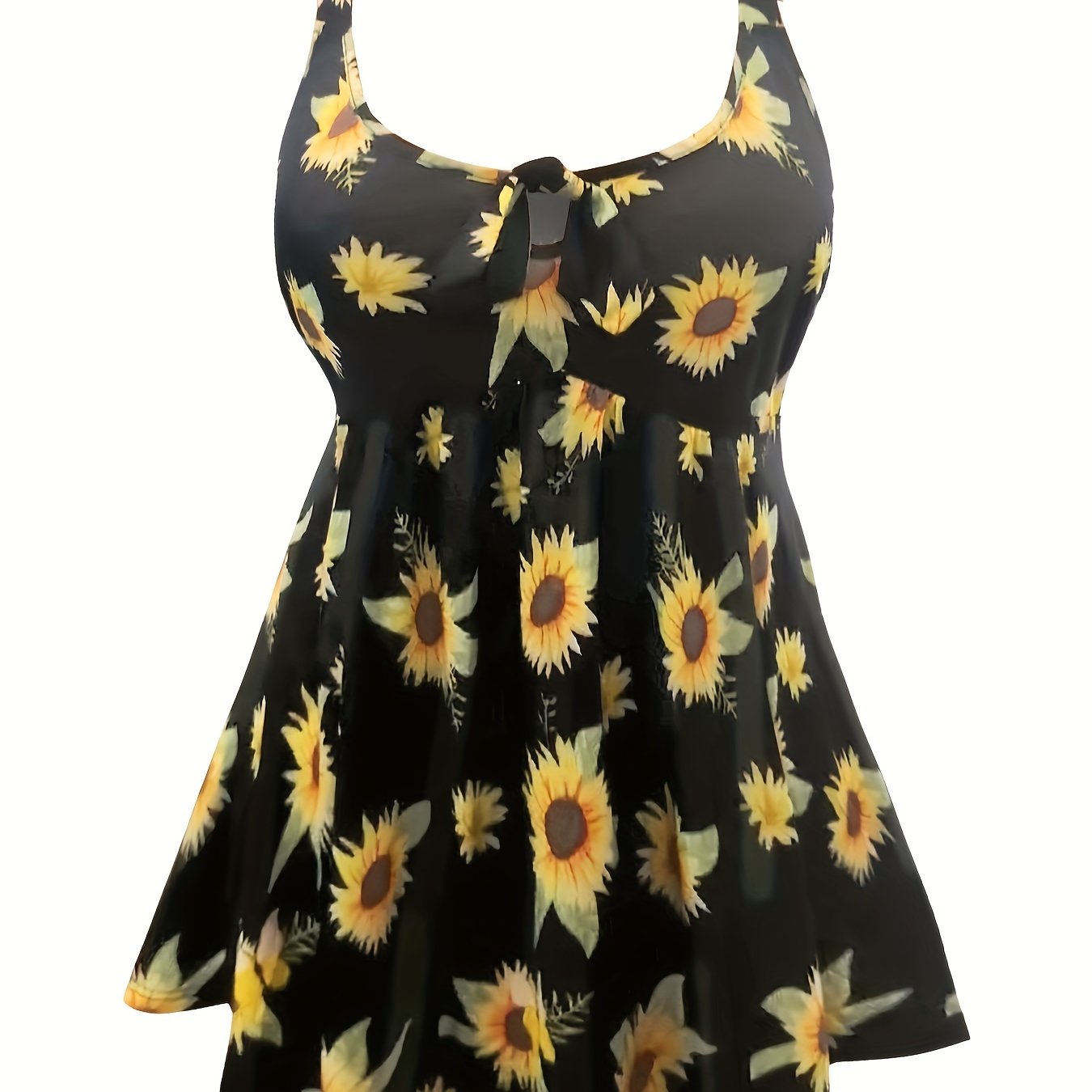 Sunflower Print Cut Out Tie Front Cami Dress Women's Plus
