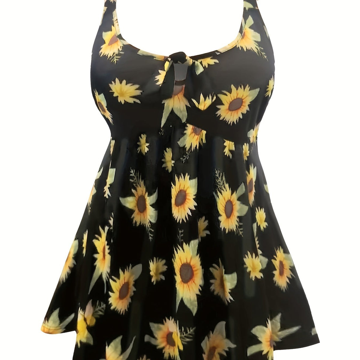 Sunflower Print Cut Out Tie Front Cami Dress Women's Plus