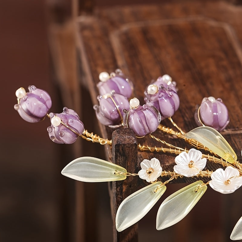 Tassel Flower Pearl Hair Clip Vintage Metal Cheongsam Hair Access