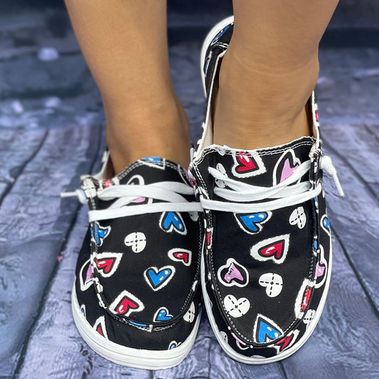 Colorful Love Heart Pattern Skateboard Shoes for Women