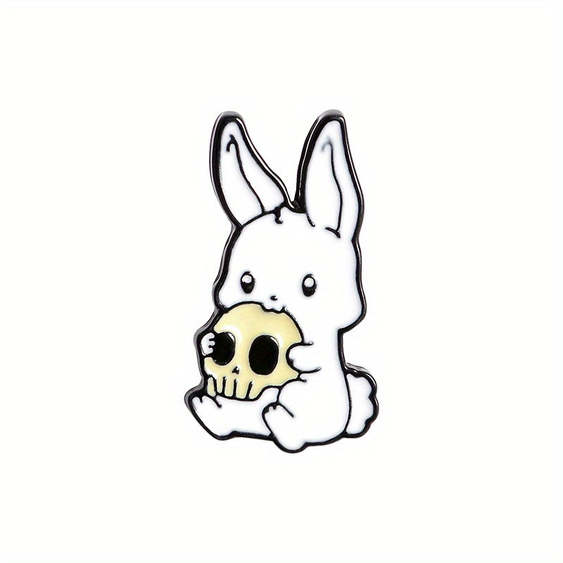 Rabbit Cat Enamel Pins Eating Skull Drink Play Games Cartoon Brooches