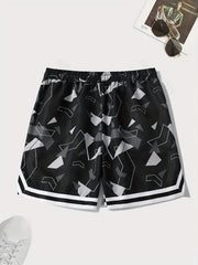 Chevron Print Drawstring Shorts Men's Casual Waist Gym Workout Training