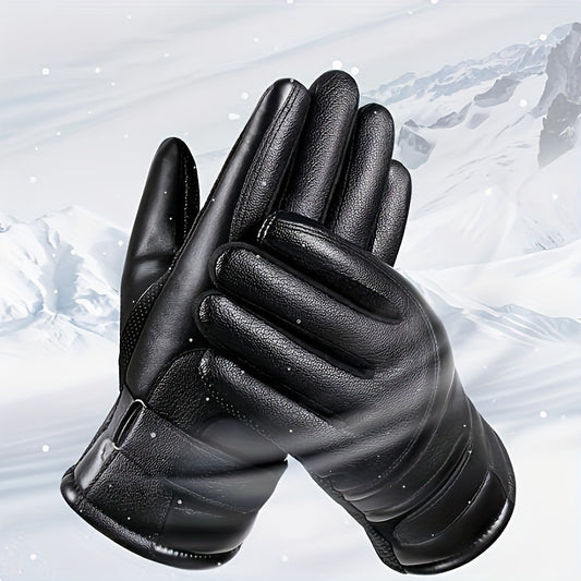 Warm Leather Cycling Gloves Men's Thickened Coldproof Windproof Touchable