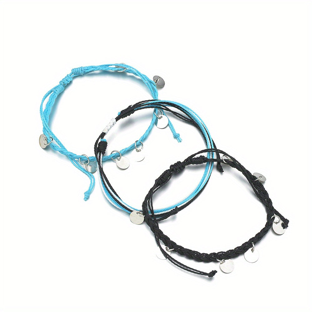 5 Pcs Ocean Style Wax Thread Anklet Set Rope Rice Beads Ankle Bracelet