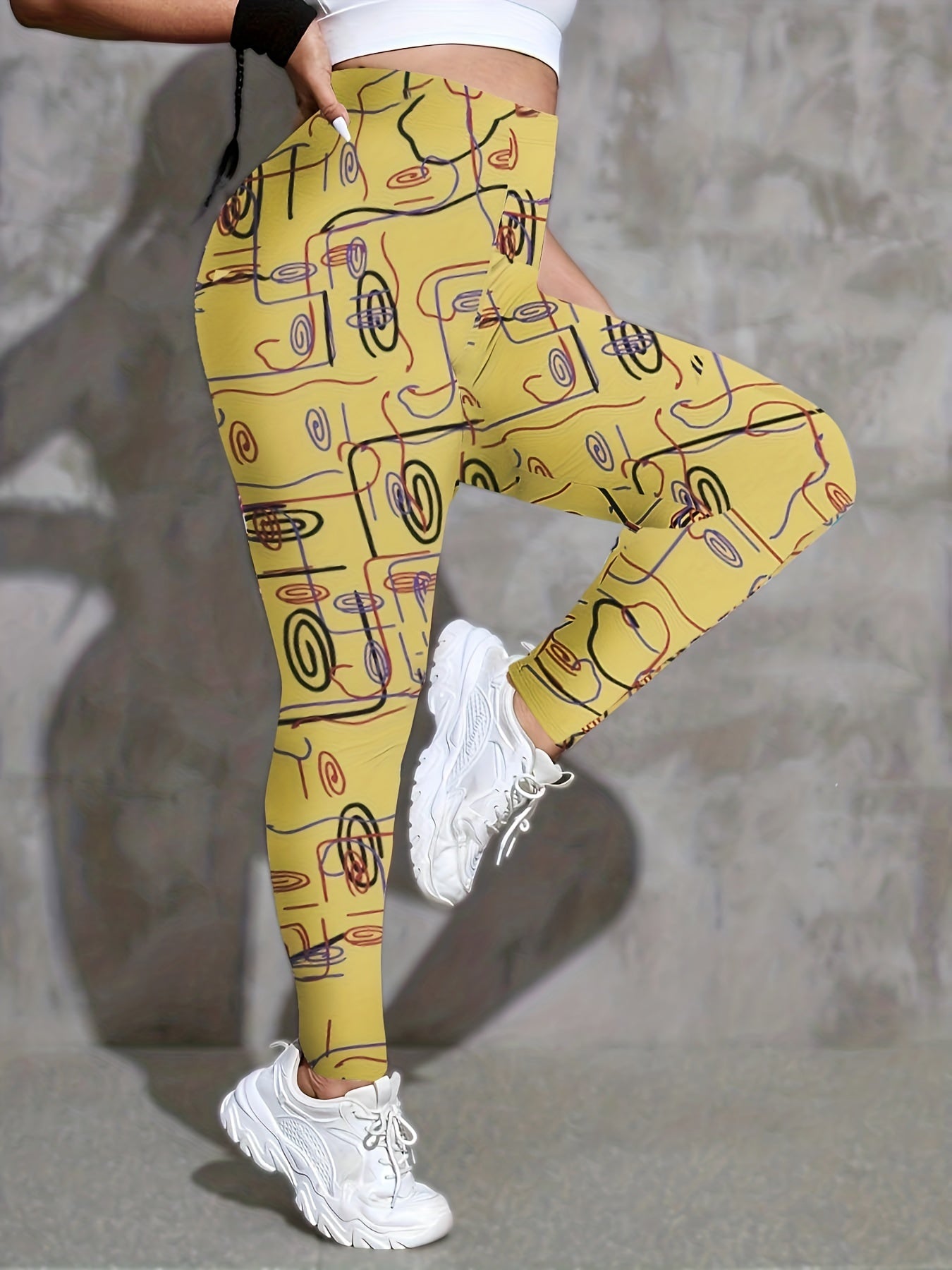  Abstract Print High Rise Sports Leggings