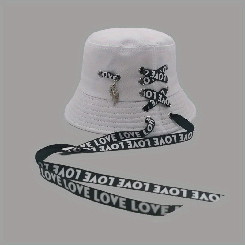 Love Ribbon Laced Up Bucket Hat