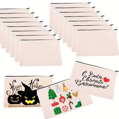 10pcs DIY Blank Canvas Bag Makeup Bag Zipper Pouch Travel Storage Gift