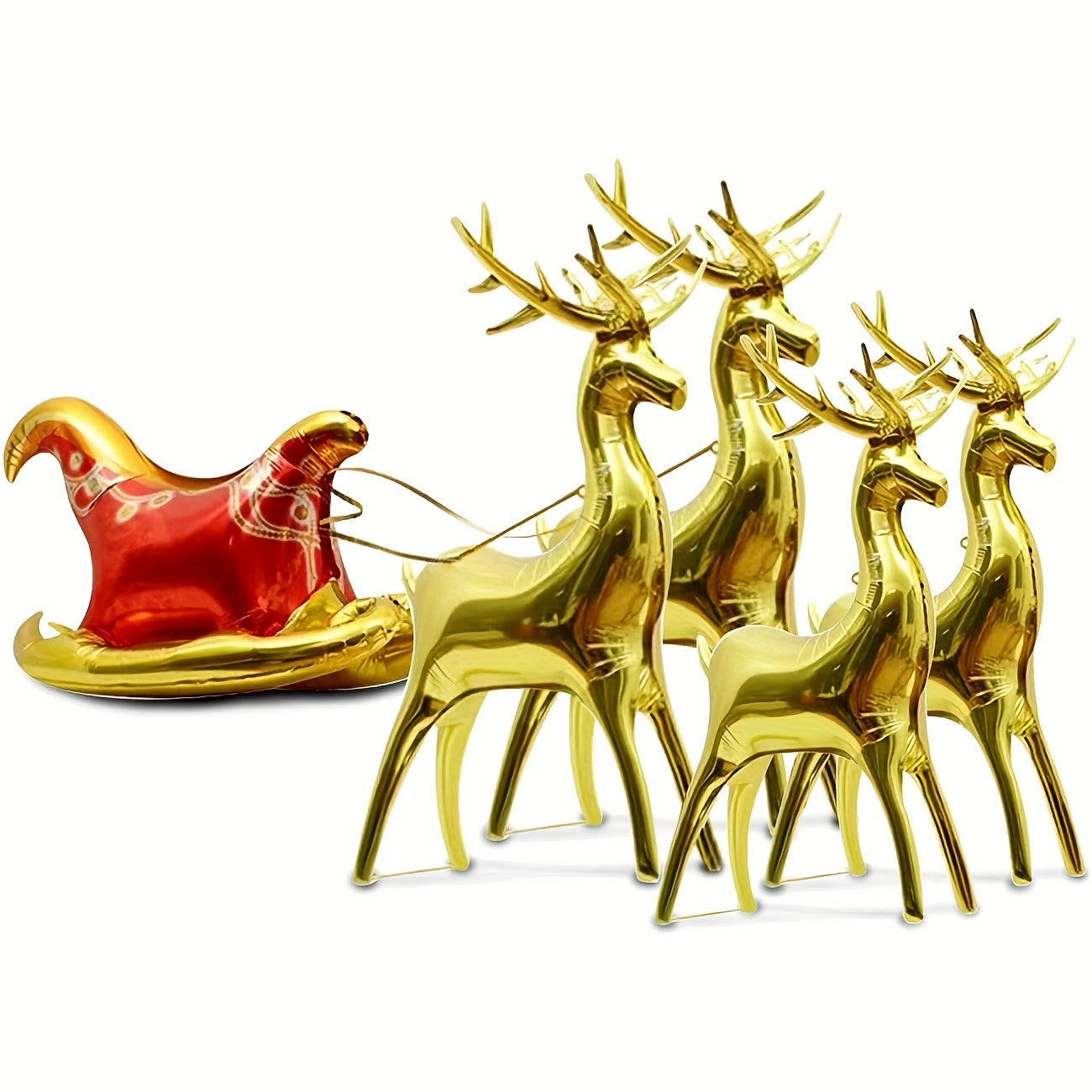 5pcs Christmas Foil Balloons Set Reindeer & Sleigh Mylar Balloons