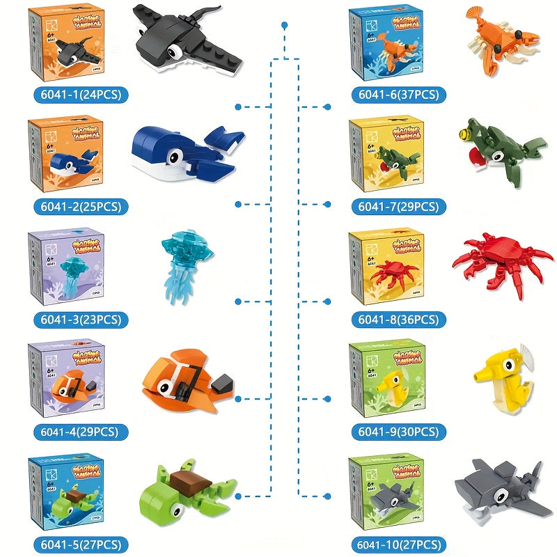 20pcs Insect & Marine Animal Blocks: Spiders, Scorpions, Mantises, Bees