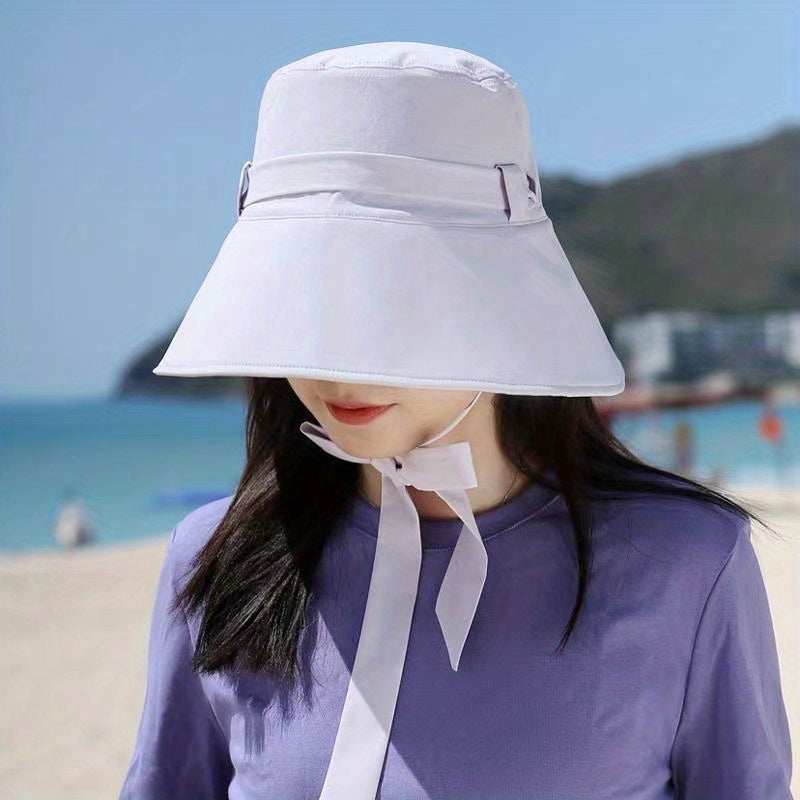 Wide Brim Bowknot Sun Hat Lace Up Bucket Hat UV Protection