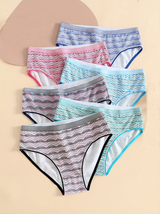 6 Pack Plus Size High Cut Striped Print Lace Briefs Set