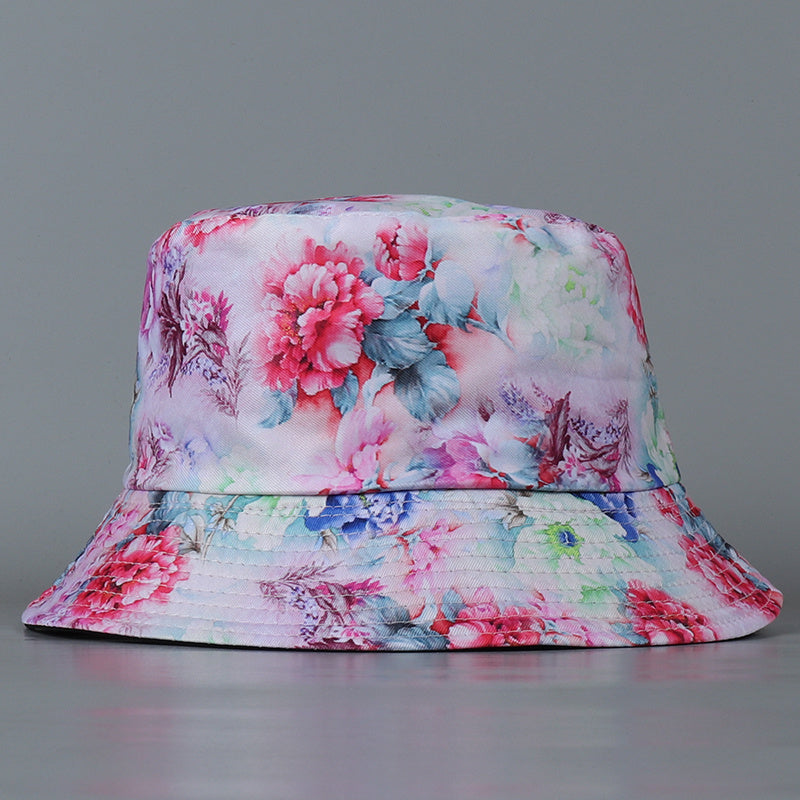 Colorful Peony Reversible Bucket Hat Tie Dye Gradient Fisherman Cap