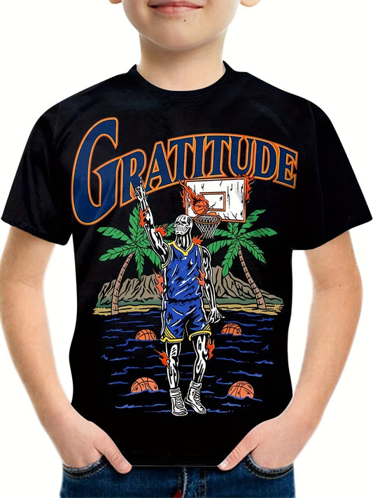 Kids Beach & Basketball Graphic Tee Boys & Girls Casual T-shirt 3D Print