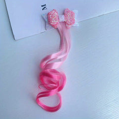 Girls' Curly Gradient Wig Hair Clip with Sequin Bow Decoration