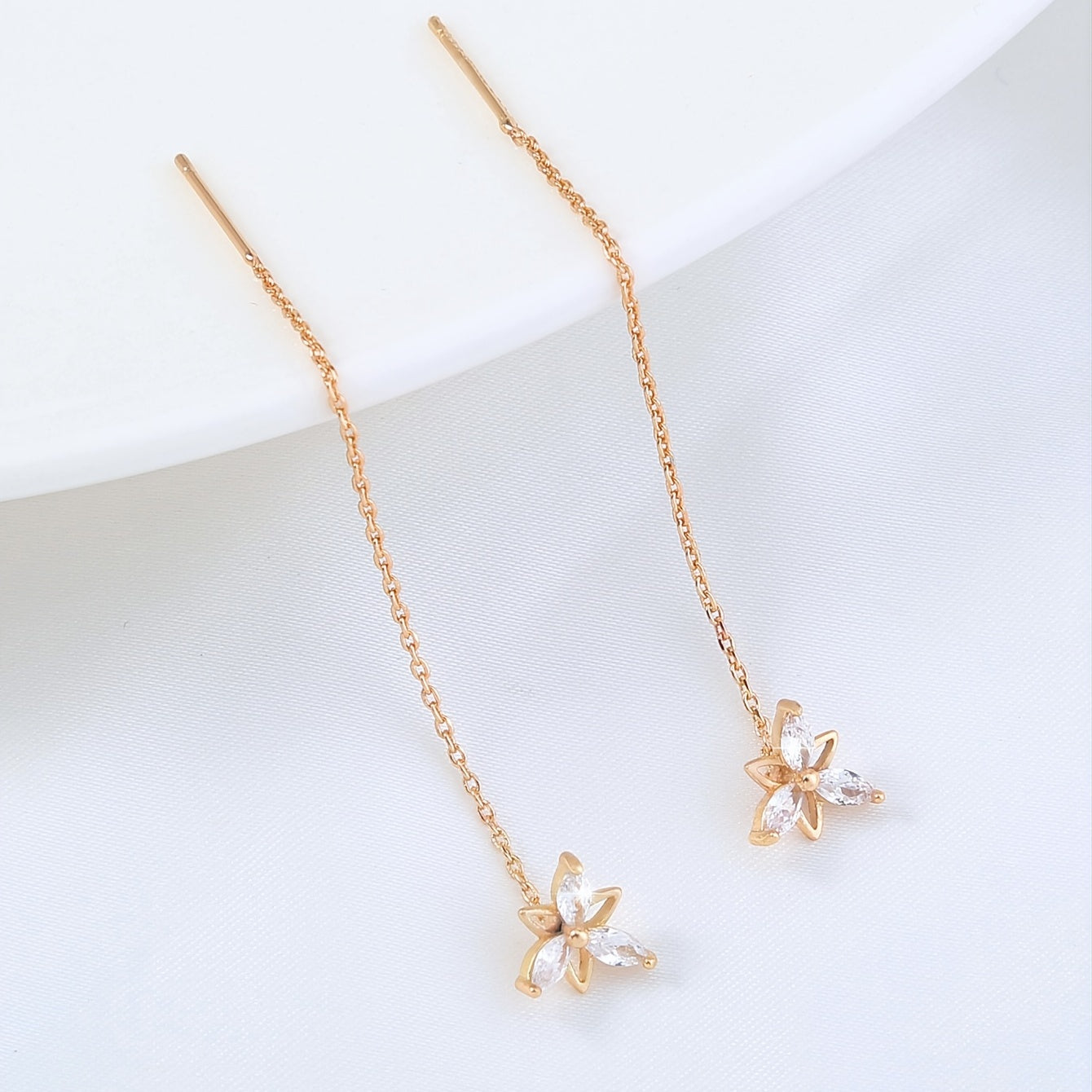 Flower Shape Zircon Threader Earrings Long Chain Body Piercing Jewelry