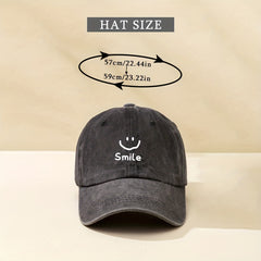 Smiling Face Print Baseball Cap Distressed Cotton Dad Hat