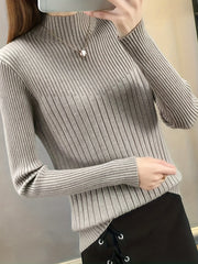Solid Mock Neck Pullover Sweater Women's Clothing