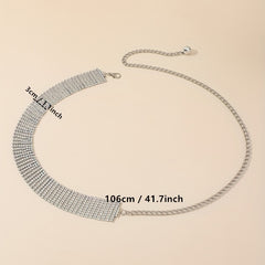 Rhinestone Inlaid Waist Chain Hollow Metal Belt Dress Girdle