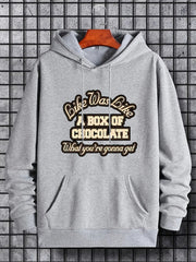 Men's Chocolate Print Hoodie, Drawstring Sweatshirt