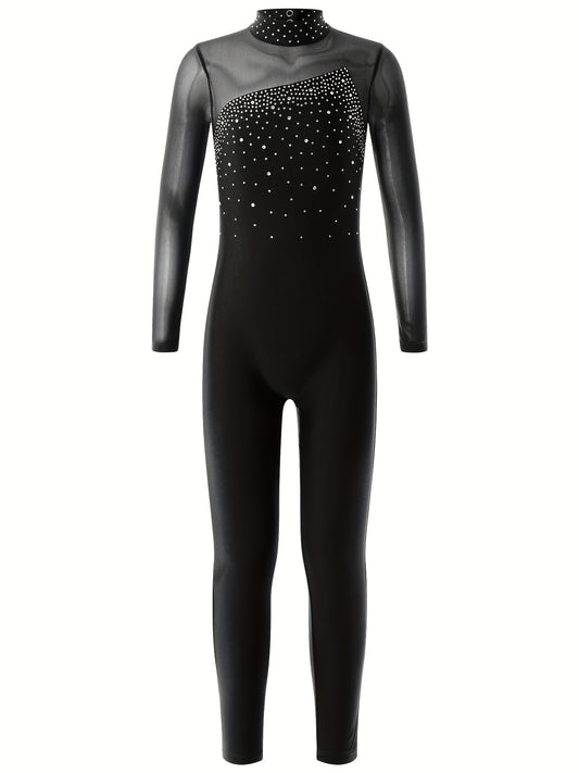 Girls Long Sleeve Turtleneck Jumpsuit for Gymnastics